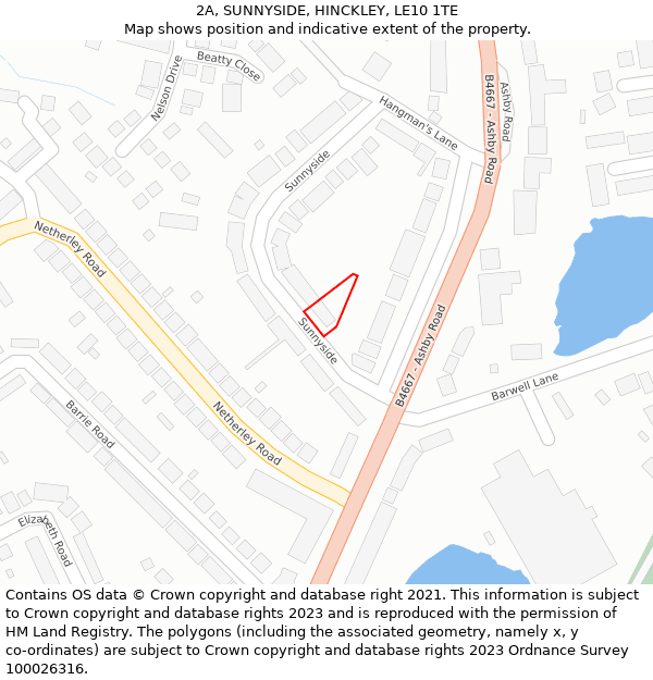 2A, SUNNYSIDE, HINCKLEY, LE10 1TE: Location map and indicative extent of plot