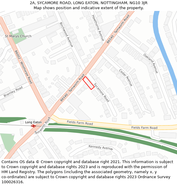 2A, SYCAMORE ROAD, LONG EATON, NOTTINGHAM, NG10 3JR: Location map and indicative extent of plot