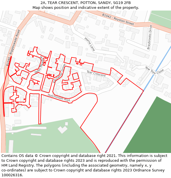 2A, TEAR CRESCENT, POTTON, SANDY, SG19 2FB: Location map and indicative extent of plot