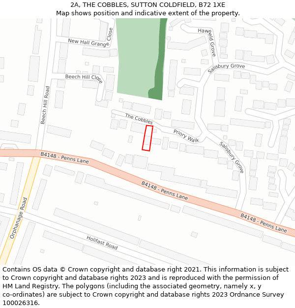 2A, THE COBBLES, SUTTON COLDFIELD, B72 1XE: Location map and indicative extent of plot