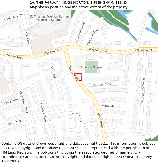 2A, THE FAIRWAY, KINGS NORTON, BIRMINGHAM, B38 8XJ: Location map and indicative extent of plot