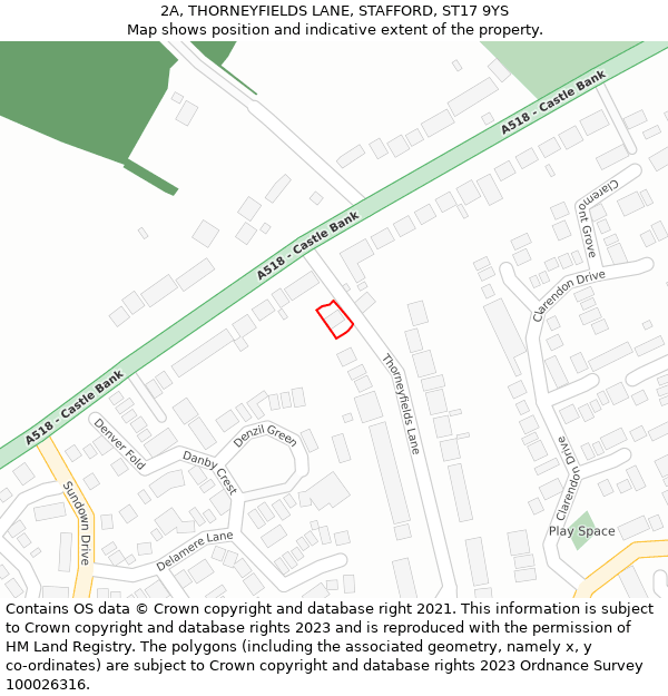 2A, THORNEYFIELDS LANE, STAFFORD, ST17 9YS: Location map and indicative extent of plot