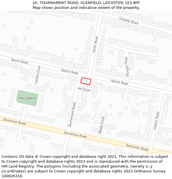 2A, TOURNAMENT ROAD, GLENFIELD, LEICESTER, LE3 8FP: Location map and indicative extent of plot