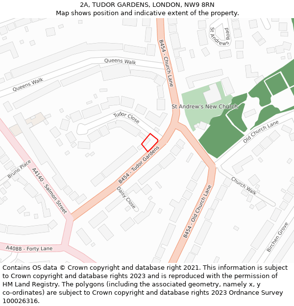 2A, TUDOR GARDENS, LONDON, NW9 8RN: Location map and indicative extent of plot