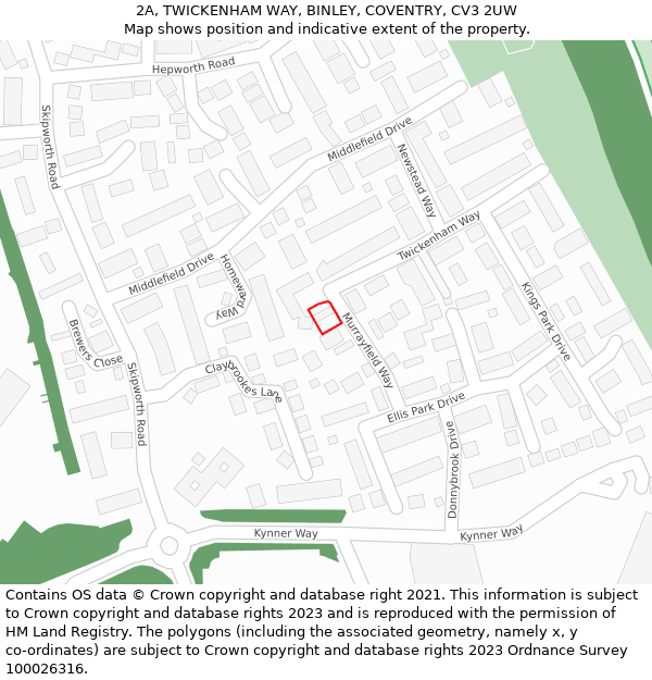 2A, TWICKENHAM WAY, BINLEY, COVENTRY, CV3 2UW: Location map and indicative extent of plot
