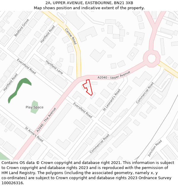 2A, UPPER AVENUE, EASTBOURNE, BN21 3XB: Location map and indicative extent of plot