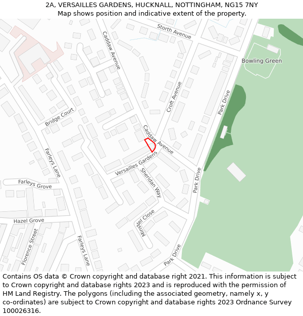 2A, VERSAILLES GARDENS, HUCKNALL, NOTTINGHAM, NG15 7NY: Location map and indicative extent of plot