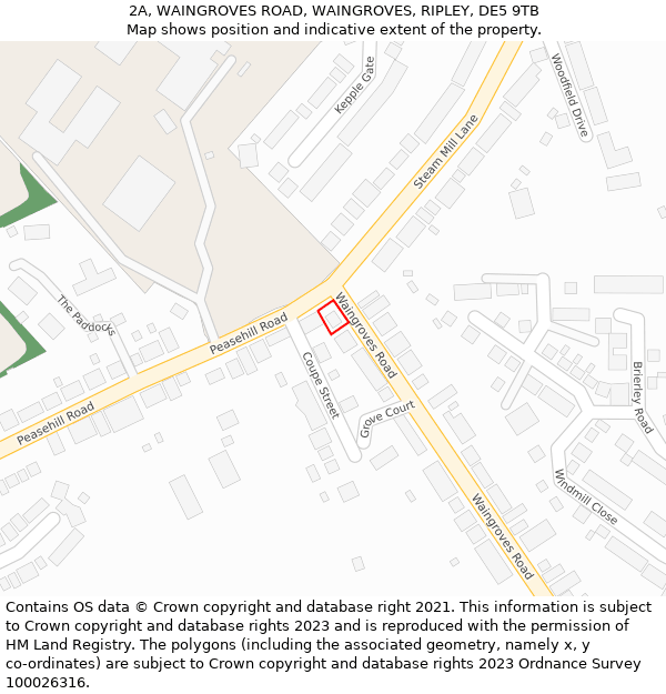 2A, WAINGROVES ROAD, WAINGROVES, RIPLEY, DE5 9TB: Location map and indicative extent of plot