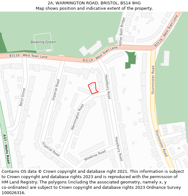2A, WARMINGTON ROAD, BRISTOL, BS14 9HG: Location map and indicative extent of plot