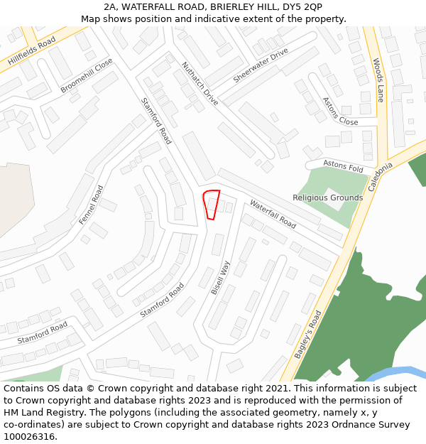 2A, WATERFALL ROAD, BRIERLEY HILL, DY5 2QP: Location map and indicative extent of plot