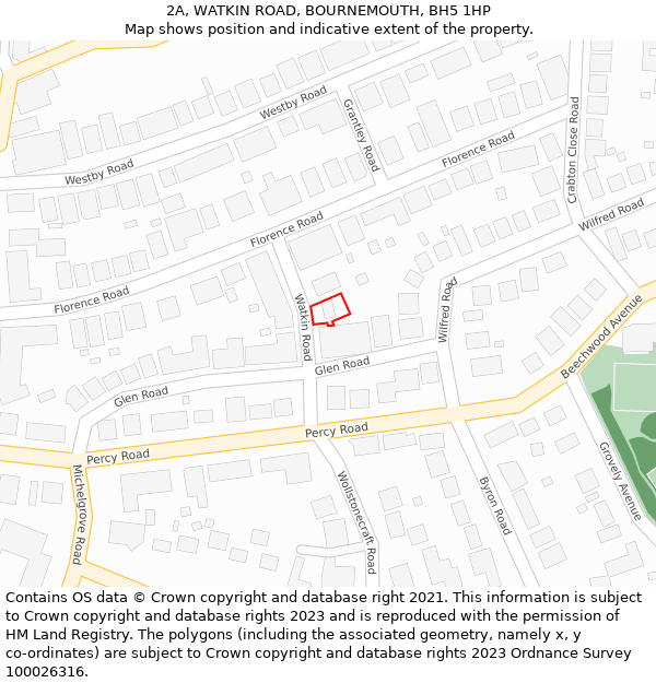 2A, WATKIN ROAD, BOURNEMOUTH, BH5 1HP: Location map and indicative extent of plot