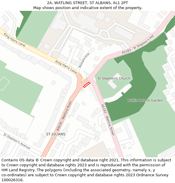 2A, WATLING STREET, ST ALBANS, AL1 2PT: Location map and indicative extent of plot