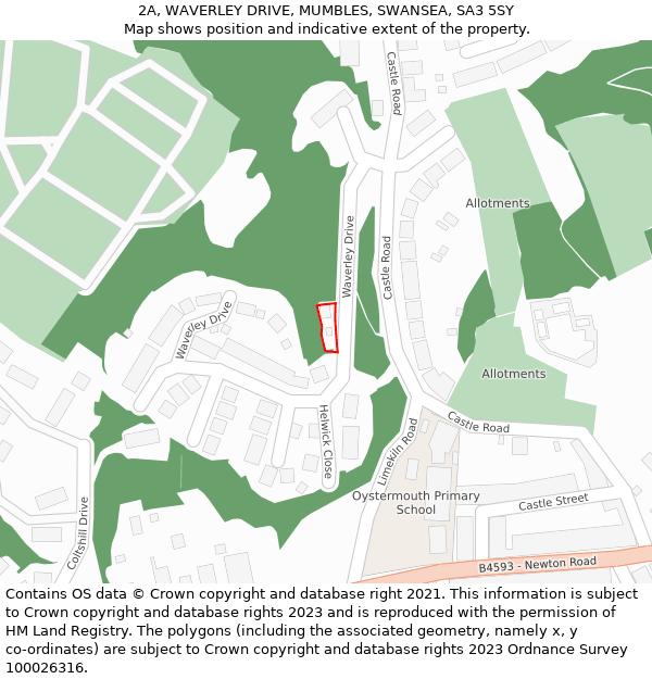 2A, WAVERLEY DRIVE, MUMBLES, SWANSEA, SA3 5SY: Location map and indicative extent of plot