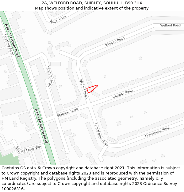 2A, WELFORD ROAD, SHIRLEY, SOLIHULL, B90 3HX: Location map and indicative extent of plot