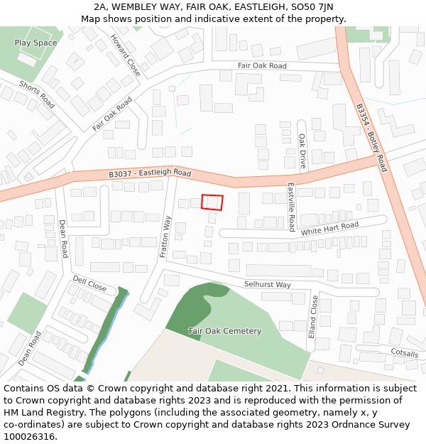 2A, WEMBLEY WAY, FAIR OAK, EASTLEIGH, SO50 7JN: Location map and indicative extent of plot