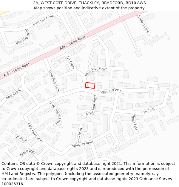 2A, WEST COTE DRIVE, THACKLEY, BRADFORD, BD10 8WS: Location map and indicative extent of plot