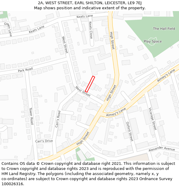 2A, WEST STREET, EARL SHILTON, LEICESTER, LE9 7EJ: Location map and indicative extent of plot