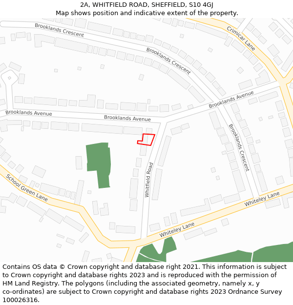2A, WHITFIELD ROAD, SHEFFIELD, S10 4GJ: Location map and indicative extent of plot