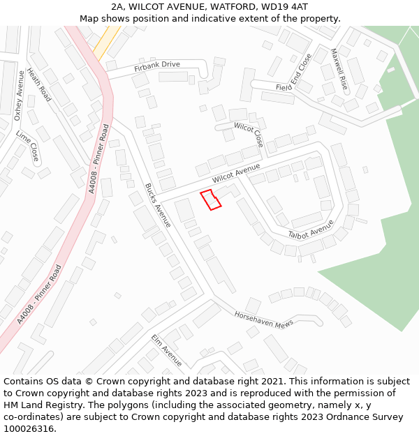 2A, WILCOT AVENUE, WATFORD, WD19 4AT: Location map and indicative extent of plot
