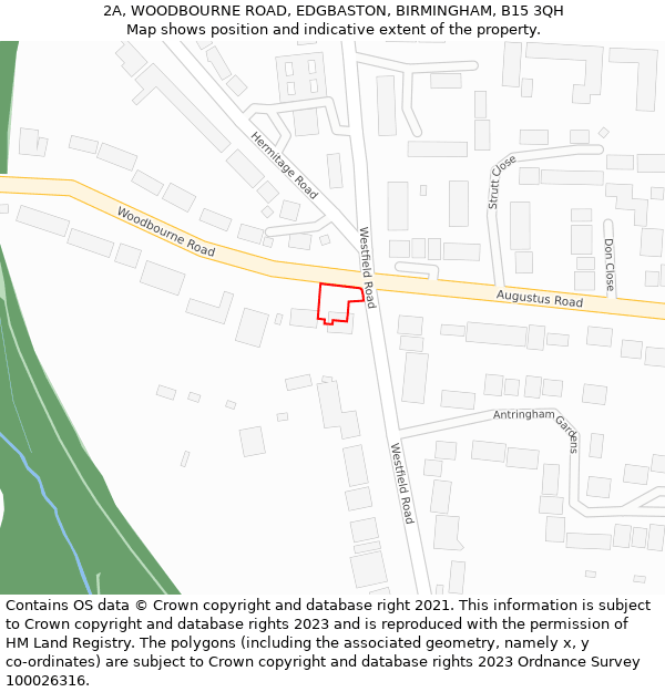2A, WOODBOURNE ROAD, EDGBASTON, BIRMINGHAM, B15 3QH: Location map and indicative extent of plot