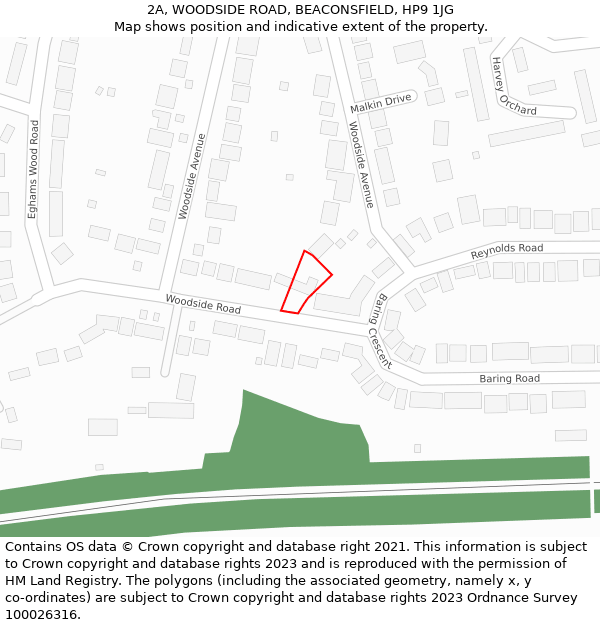 2A, WOODSIDE ROAD, BEACONSFIELD, HP9 1JG: Location map and indicative extent of plot