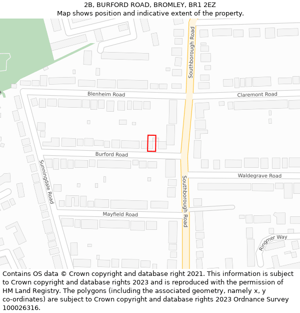 2B, BURFORD ROAD, BROMLEY, BR1 2EZ: Location map and indicative extent of plot
