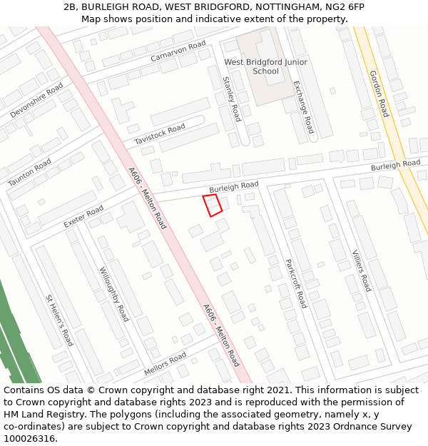 2B, BURLEIGH ROAD, WEST BRIDGFORD, NOTTINGHAM, NG2 6FP: Location map and indicative extent of plot