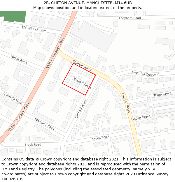 2B, CLIFTON AVENUE, MANCHESTER, M14 6UB: Location map and indicative extent of plot
