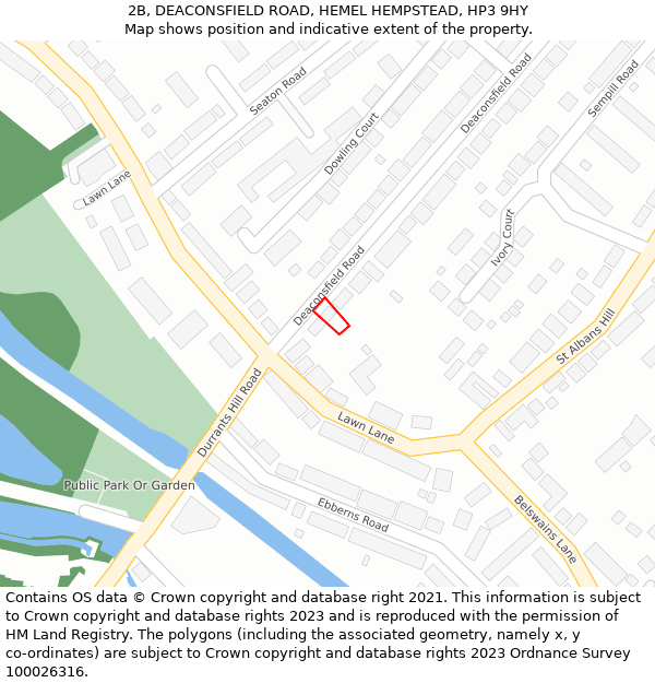 2B, DEACONSFIELD ROAD, HEMEL HEMPSTEAD, HP3 9HY: Location map and indicative extent of plot