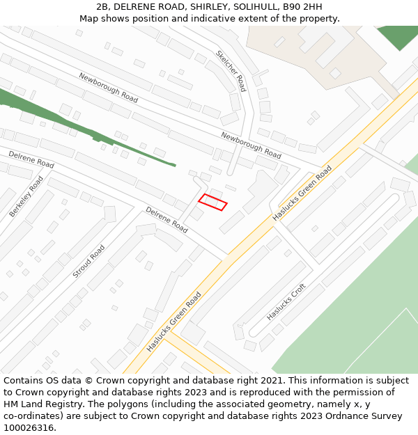 2B, DELRENE ROAD, SHIRLEY, SOLIHULL, B90 2HH: Location map and indicative extent of plot