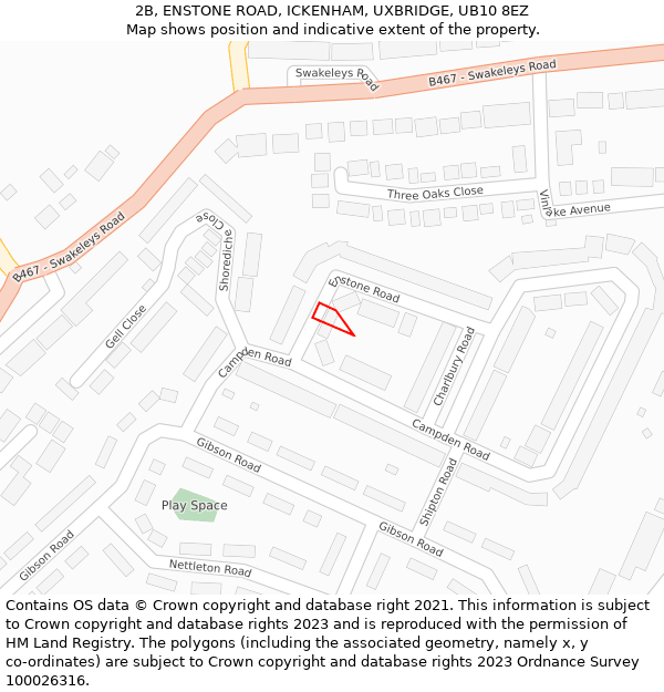 2B, ENSTONE ROAD, ICKENHAM, UXBRIDGE, UB10 8EZ: Location map and indicative extent of plot