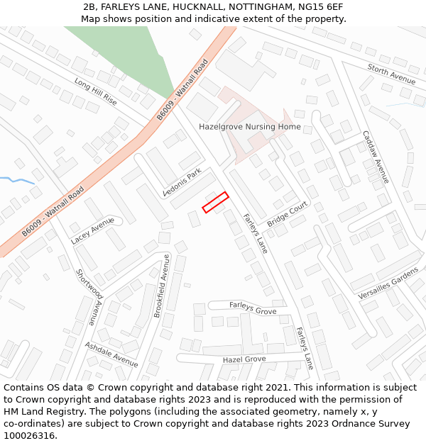 2B, FARLEYS LANE, HUCKNALL, NOTTINGHAM, NG15 6EF: Location map and indicative extent of plot