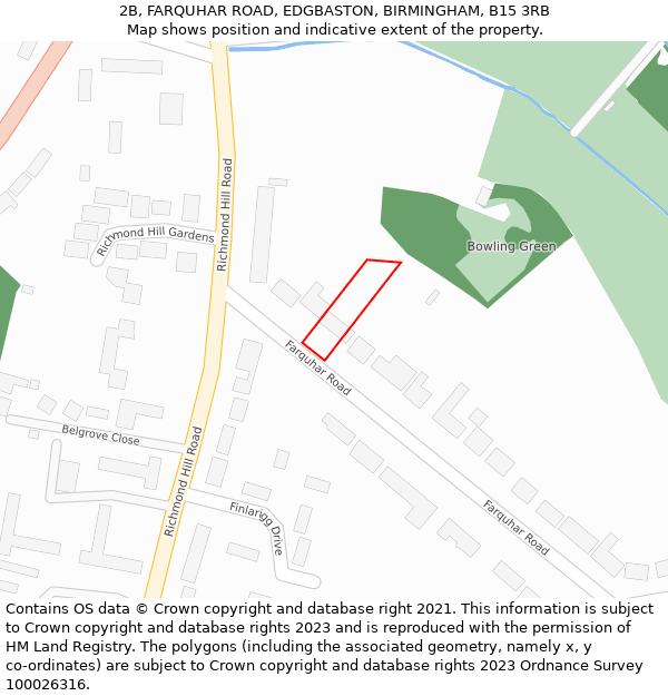 2B, FARQUHAR ROAD, EDGBASTON, BIRMINGHAM, B15 3RB: Location map and indicative extent of plot