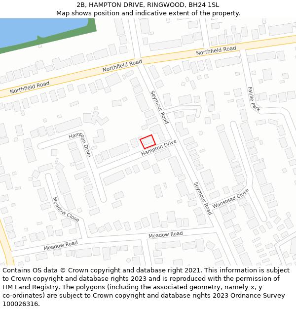 2B, HAMPTON DRIVE, RINGWOOD, BH24 1SL: Location map and indicative extent of plot