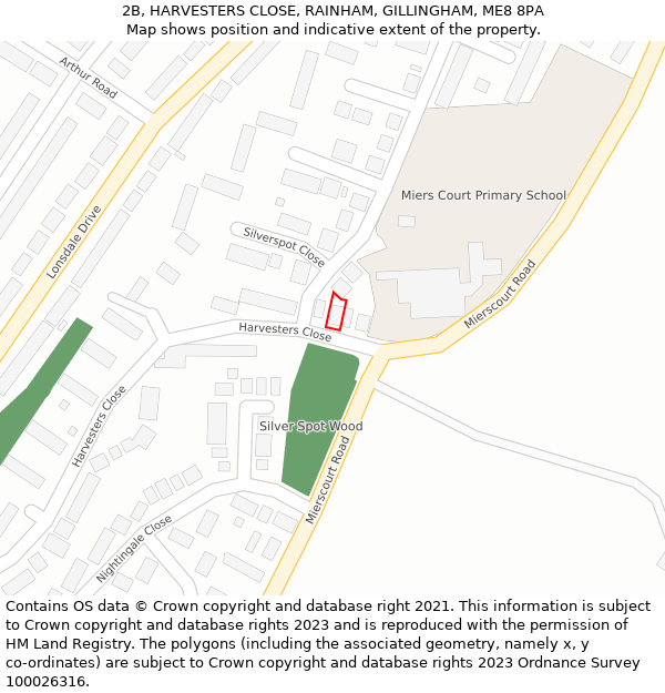 2B, HARVESTERS CLOSE, RAINHAM, GILLINGHAM, ME8 8PA: Location map and indicative extent of plot