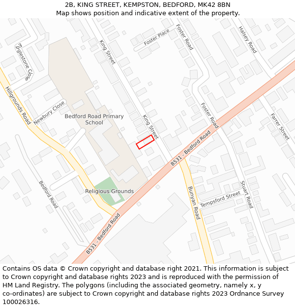 2B, KING STREET, KEMPSTON, BEDFORD, MK42 8BN: Location map and indicative extent of plot