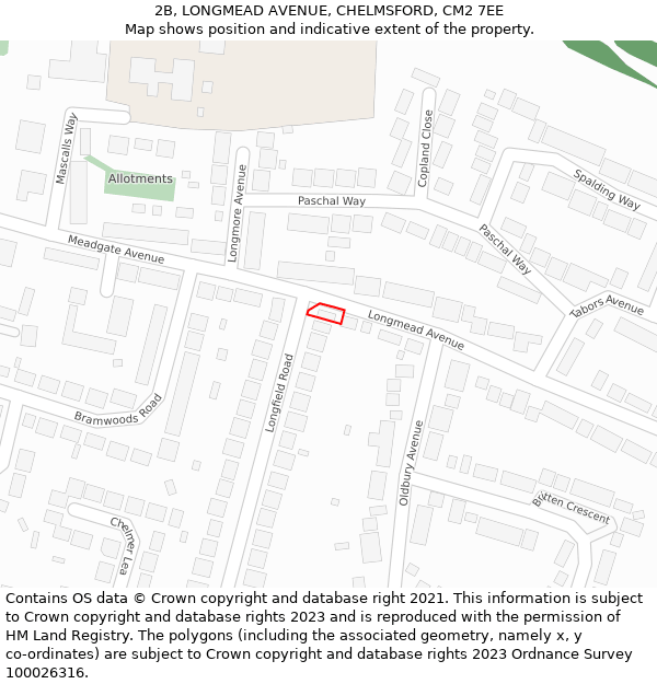 2B, LONGMEAD AVENUE, CHELMSFORD, CM2 7EE: Location map and indicative extent of plot