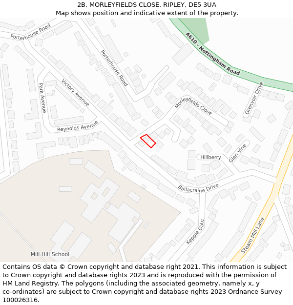 2B, MORLEYFIELDS CLOSE, RIPLEY, DE5 3UA: Location map and indicative extent of plot