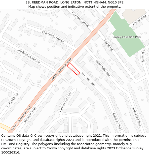 2B, REEDMAN ROAD, LONG EATON, NOTTINGHAM, NG10 3FE: Location map and indicative extent of plot