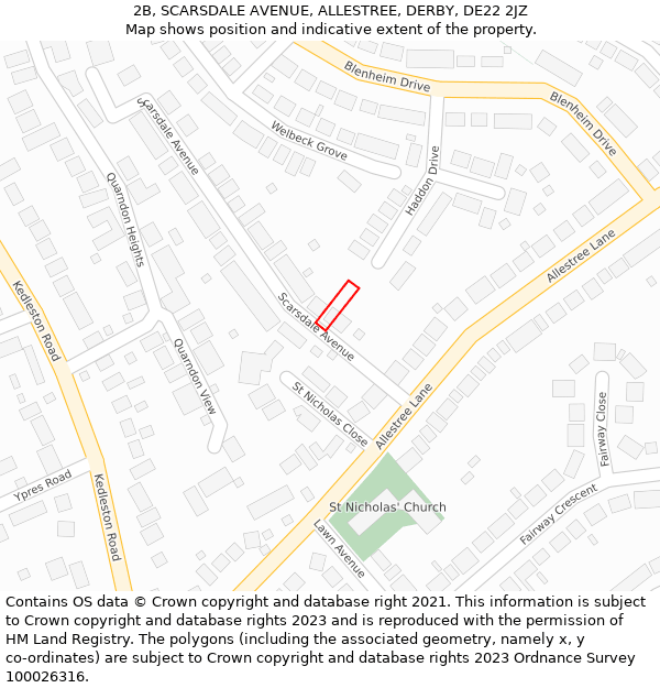 2B, SCARSDALE AVENUE, ALLESTREE, DERBY, DE22 2JZ: Location map and indicative extent of plot