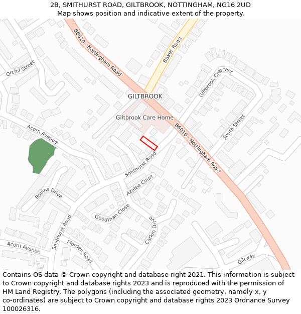 2B, SMITHURST ROAD, GILTBROOK, NOTTINGHAM, NG16 2UD: Location map and indicative extent of plot