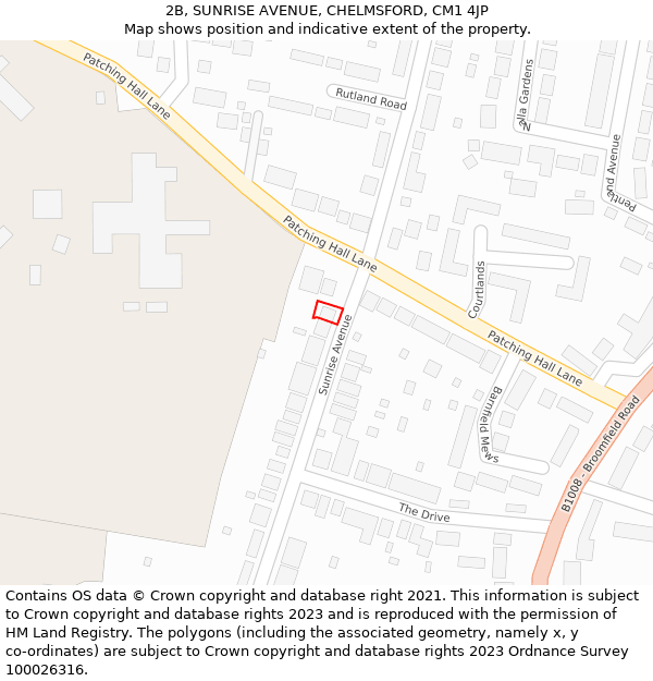 2B, SUNRISE AVENUE, CHELMSFORD, CM1 4JP: Location map and indicative extent of plot