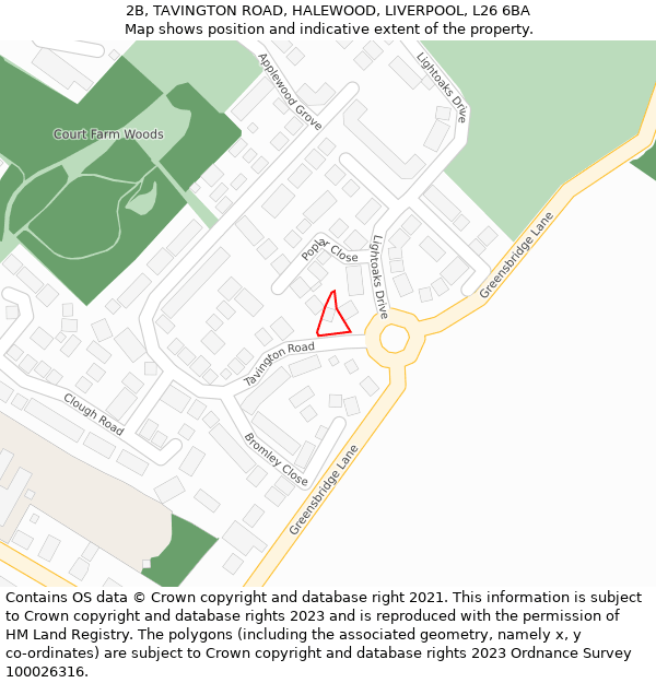 2B, TAVINGTON ROAD, HALEWOOD, LIVERPOOL, L26 6BA: Location map and indicative extent of plot