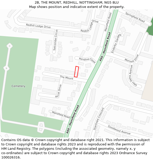 2B, THE MOUNT, REDHILL, NOTTINGHAM, NG5 8LU: Location map and indicative extent of plot