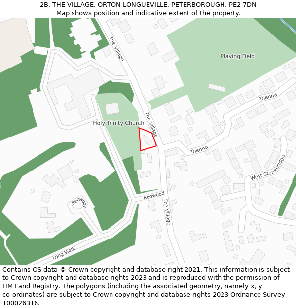 2B, THE VILLAGE, ORTON LONGUEVILLE, PETERBOROUGH, PE2 7DN: Location map and indicative extent of plot