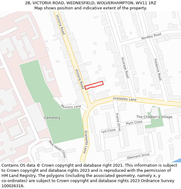 2B, VICTORIA ROAD, WEDNESFIELD, WOLVERHAMPTON, WV11 1RZ: Location map and indicative extent of plot
