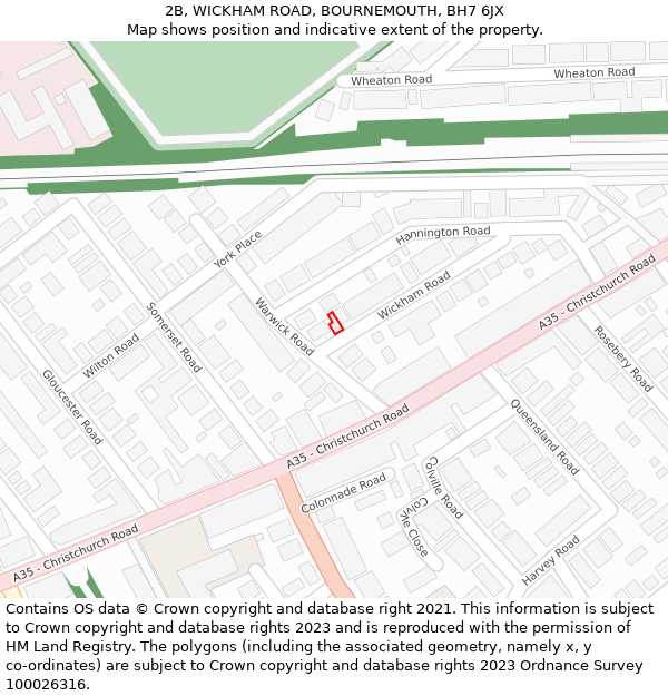 2B, WICKHAM ROAD, BOURNEMOUTH, BH7 6JX: Location map and indicative extent of plot