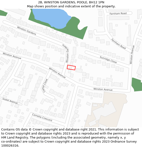 2B, WINSTON GARDENS, POOLE, BH12 1PN: Location map and indicative extent of plot