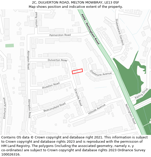 2C, DULVERTON ROAD, MELTON MOWBRAY, LE13 0SF: Location map and indicative extent of plot