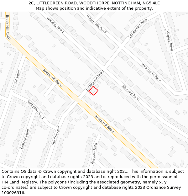 2C, LITTLEGREEN ROAD, WOODTHORPE, NOTTINGHAM, NG5 4LE: Location map and indicative extent of plot